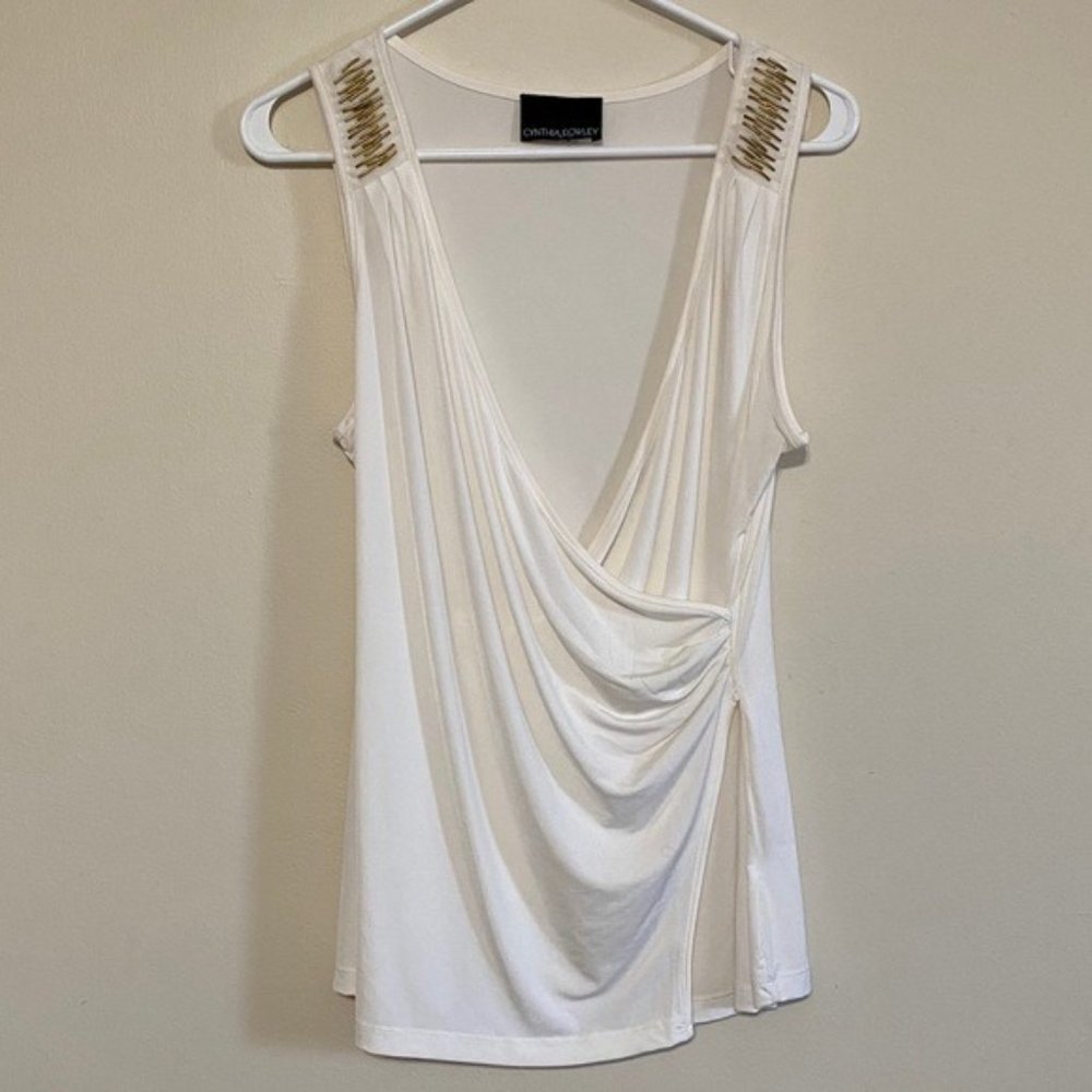 Cynthia Rowley White Beaded faux wrap top Small